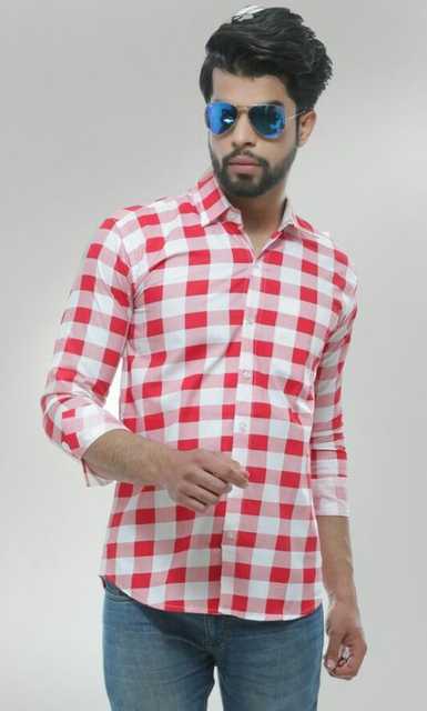 Casual Men's Checkered Shirt (Red, M) (DC-7)