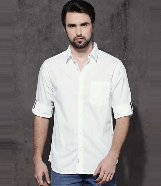 Casual Men's Solid Shirt (White, M) (DC-19)