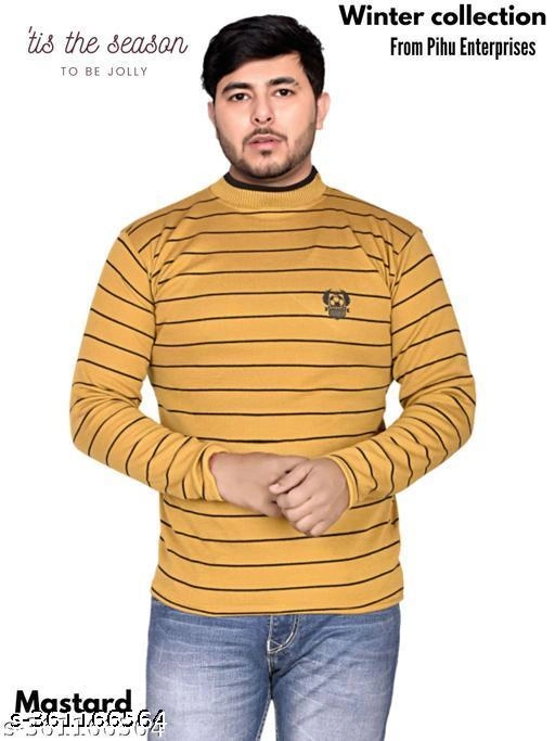 Woolen Striped Sweater for Men (Mustard & Black, M) (Pack of 2)