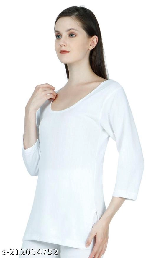 Cotton Blend Thermal Tops for Women (White, M)