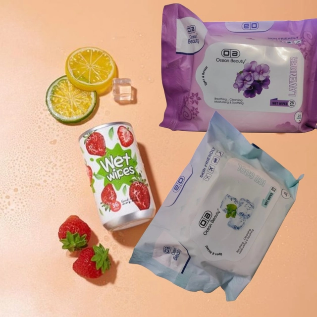 Combo of Ocean Beauty 25 Pcs Ice Cool with 25 Pcs Lavender & 36 Pcs Strawberry Flavours Face Cleansing Wet Wipes (Set of 3)