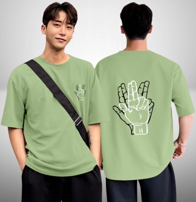 Cotton Round Neck Printed Oversized T-Shirt for Men (Mint Green, M)