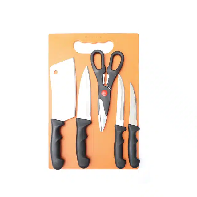 Kitchen Knife Set with Scissor Including Chopping Board (Set of 6)