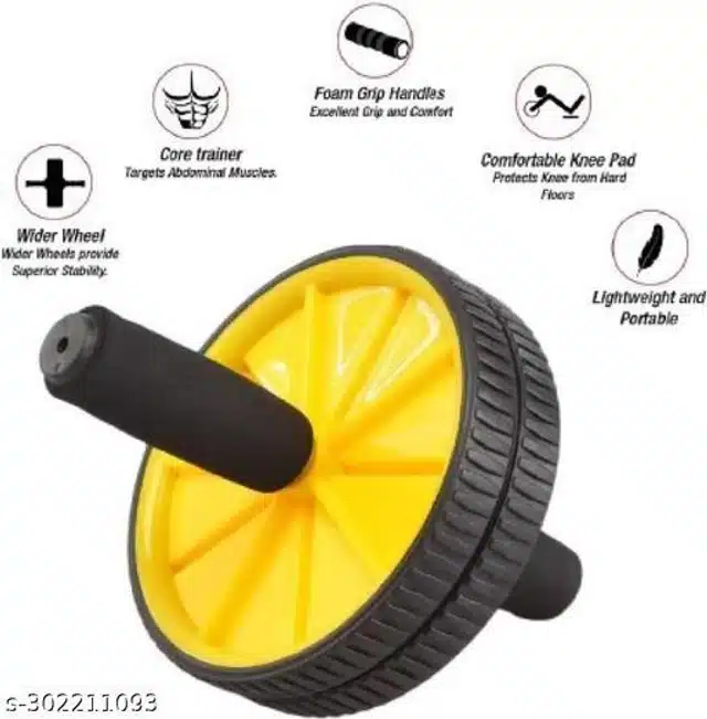 Ab Wheel Roller with Knee Mat (Black & Yellow, Set of 1)