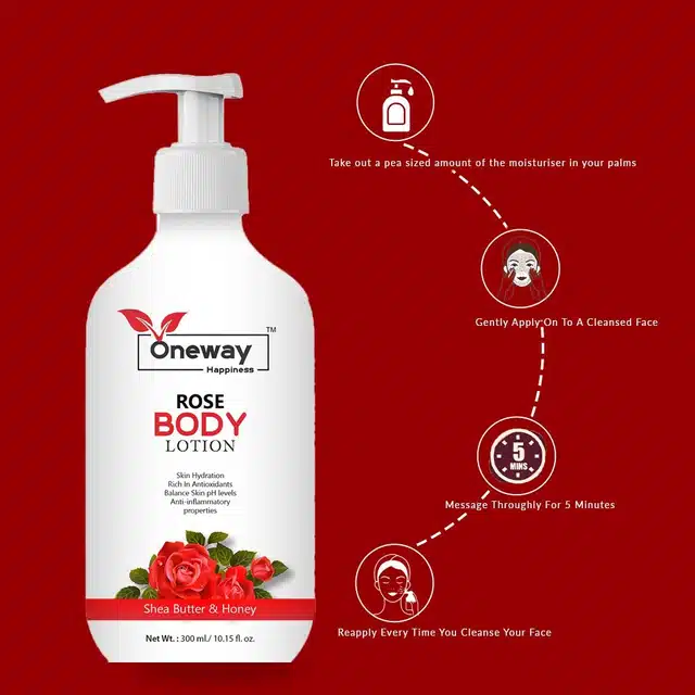 Oneway Happiness Rose Body Lotion (300 ml, Pack of 2)