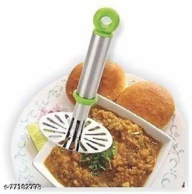 Manual Aluminium Masher (Green & Silver, Pack of 2)