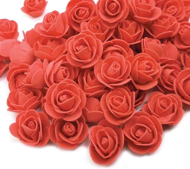 Artificial Rose Flowers Bunches for Diwali Decoration (Red, Pack of 50)