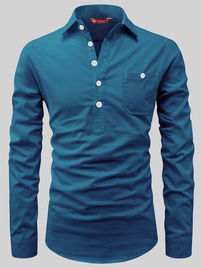 Cotton Solid Kurta for Men (Teal, S)