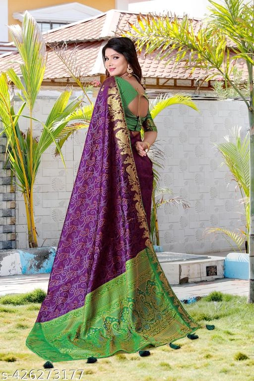 Banarasi Silk Zari Woven Saree for Women (Purple, 6.3 m)