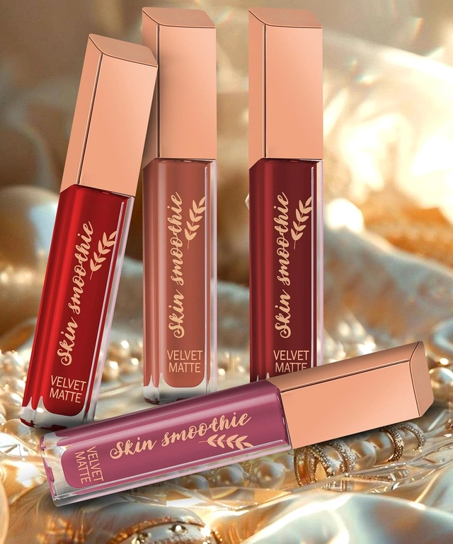 Skin Smoothie Matte Liquid Lipsticks with Vitamin E (Red Edition) (Pack Of 4)
