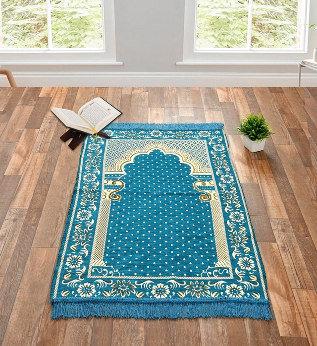 Velvet Chenille Super Soft Namaz Prayer Mat (Aqua Blue, 70x110 cm)