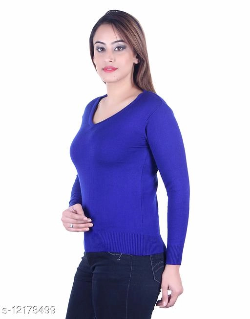 Acrylic Solid Sweater for Women (Blue, M)