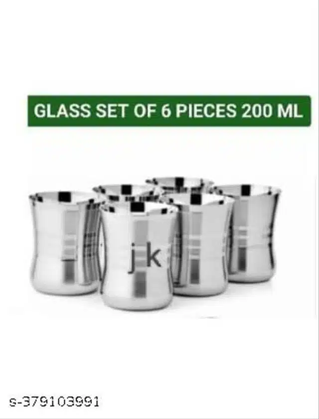 Stainless Steel Glass (Silver, 200 ml) (Pack of 6)