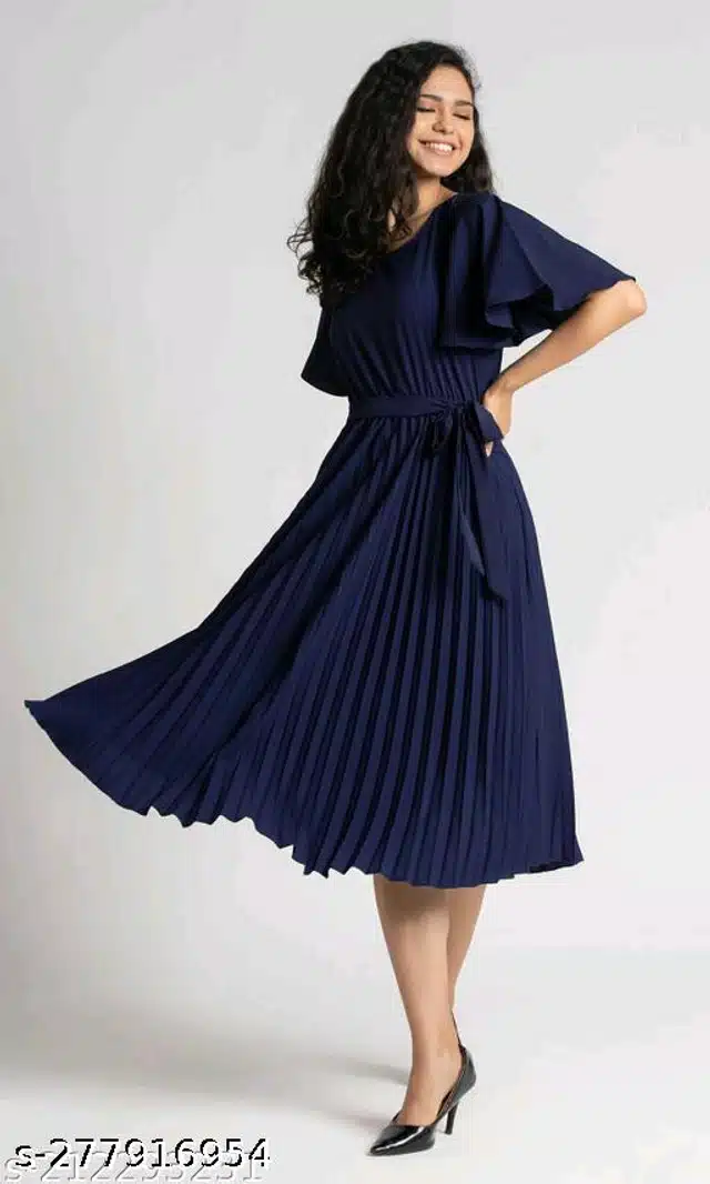 Half Sleeves Dress for Women (Navy Blue, S)