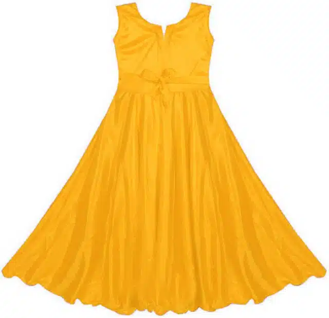 Lycra Embroidered Gown for Girls (Yellow, 10-11 Years)