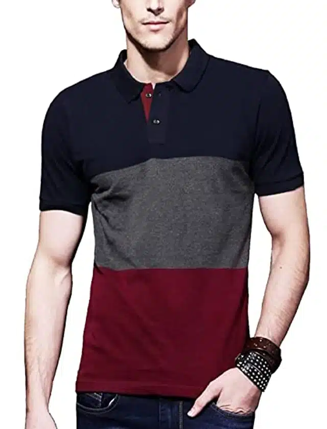 Half Sleeves Color Blocked T-shirt for Men (Multicolor, 2XL)