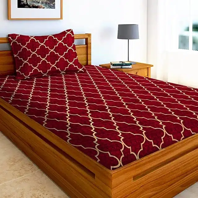 Geometric Print Flat Single Bedsheet with 1 Pillow Cover (60x90 inches, Maroon)