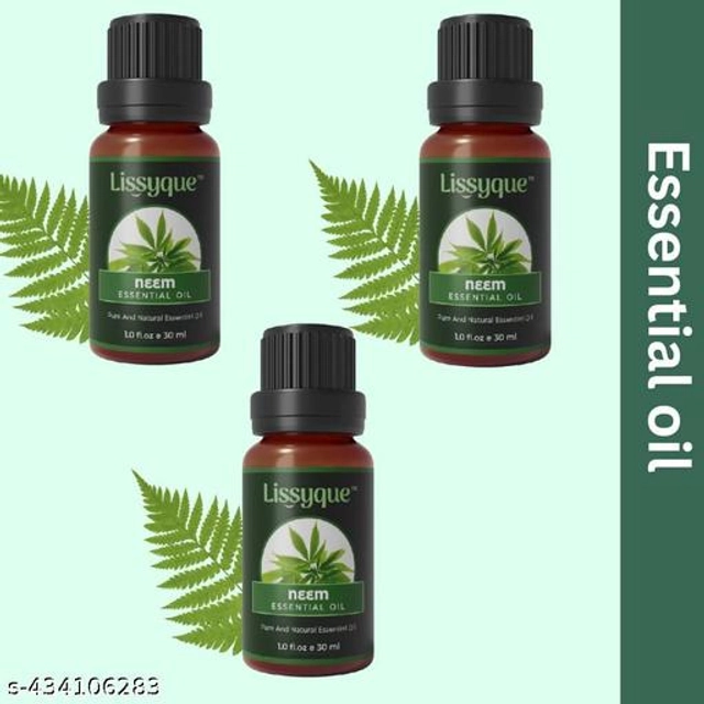  Lissyque Essential Neem Essential Oil For Face, Hair Growth, Skin Whitening & Lightening, Nails, Home Cleaning, Soap Making, Lips, Diffuser & Aromatherapy. 100% Natural, Undiluted, Pure & Therapeutic Grade Essential Oil, 30 ml (pack of 3)