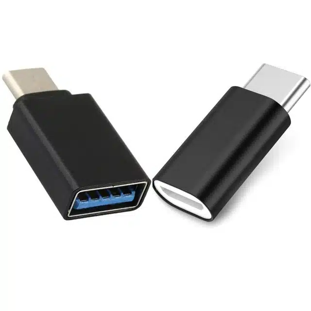 Type-C to Micro USB Adapter & Type C Male to Micro USB Female OTG Adapter (Set of 2) (Black)