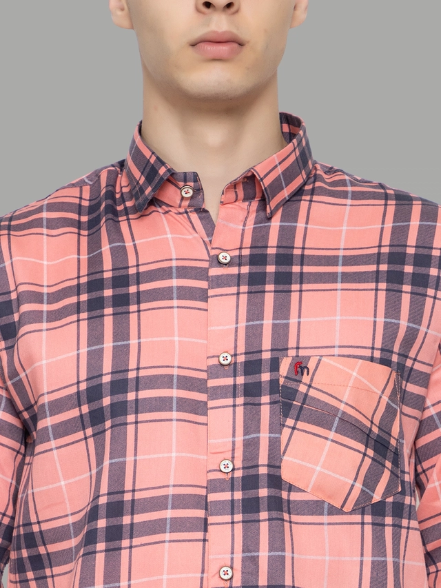 Full Sleeves Checkered Shirt for Men (Peach, M)