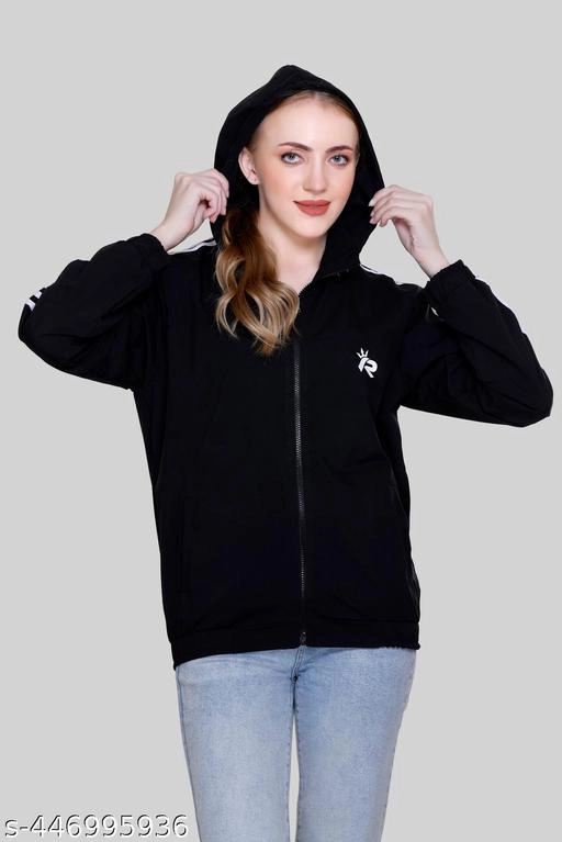 Nylon Solid Jackets for Women (Black, M)