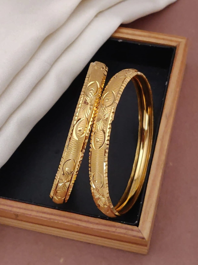 Alloy Gold Plated Bangles for Women (Gold, 2.8) (Pack of 2)