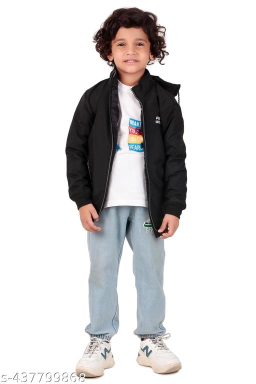 Polyester Jacket for Boys (Black, 1-2 Years)