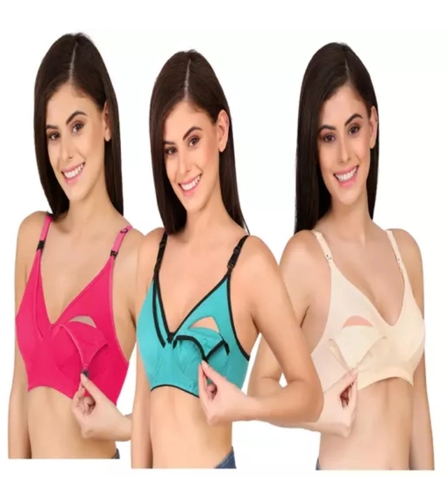 Polycotton Non Padded Bras for Women (Multicolor, 32) (Pack of 3)