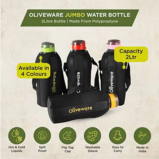 Airtight Plastic Water Bottle with Lid (Black & Green, 2000 ml)