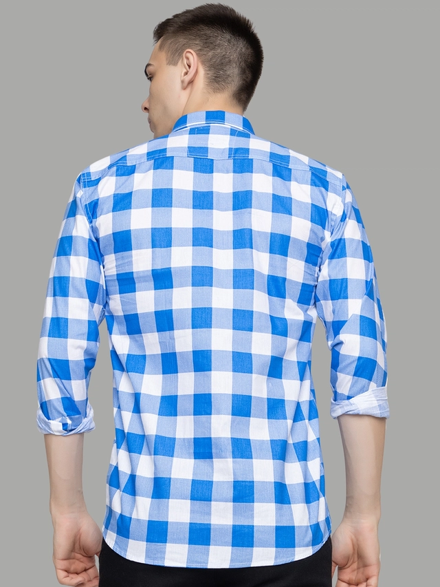 Full Sleeves Checkered Shirt for Men (Sky Blue, M)