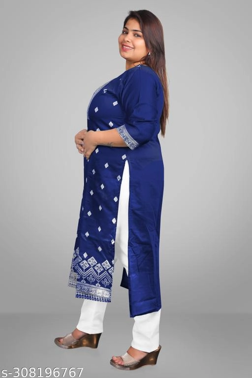 Chanderi Cotton Embroidered Kurti with Pant for Women (Royal Blue, XL)