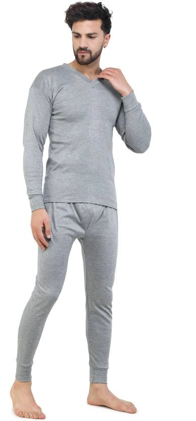 Cotton Blend Thermal Set for Men (Grey, M)