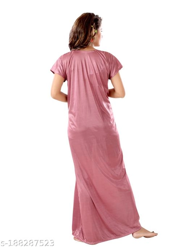 Satin Nightdress for Women (Pink, XL)