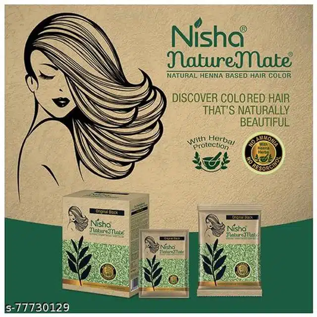 Nisha Nature Mate Henna Powder Hair Color (Black, 10 g) (Pack of 10)