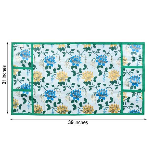 WISHLAND 1 Pc Fridge Cover for Top with 6 Pockets, 2 Handle Cover, 4 Fridge Mats (Set of 7, 21X39 inch) (A-588)