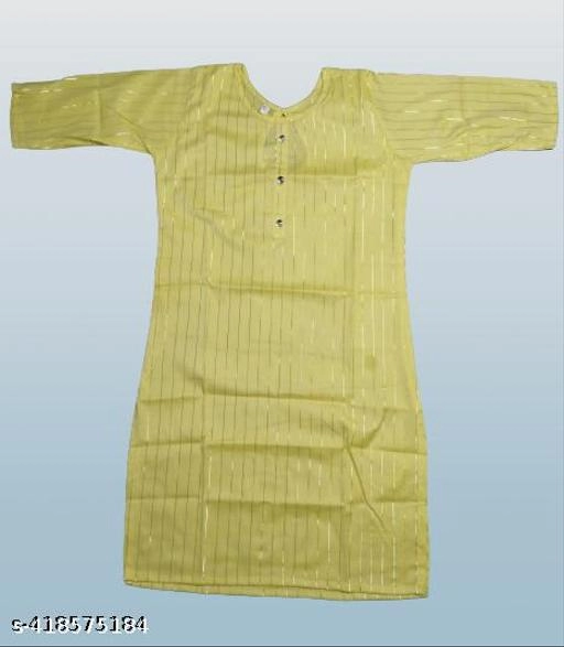 Cotton Blend Solid Kurti for Women (Yellow, Xl)