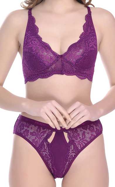 PIBU Cotton Lingerie Set for Women (Pack of 1) (Purple, 38) (P-47)