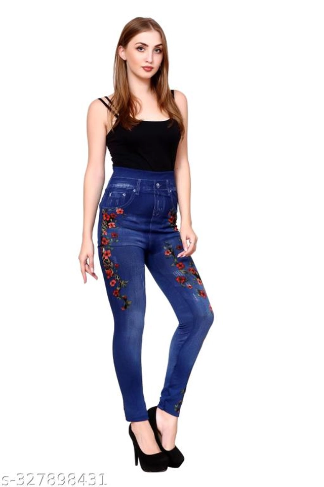 Polyester Dyed Jeggings for Women (Blue, Free Size)