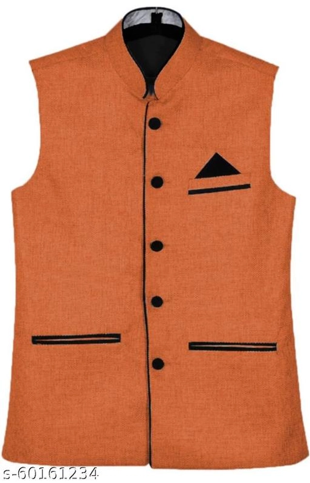 Jute Cotton Ethnic Jacket for Men (Tan, M)