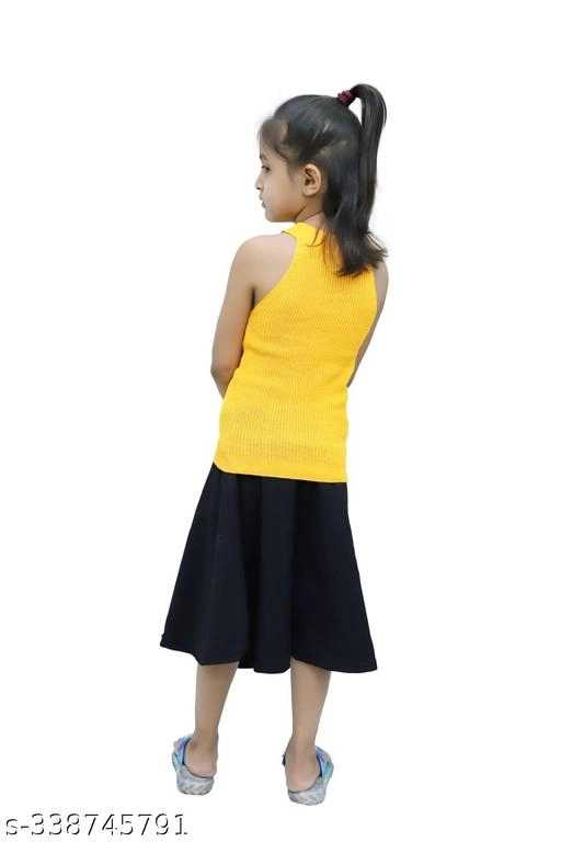 Cotton Blend Solid Top for Girls (Yellow, 1-2 Years)