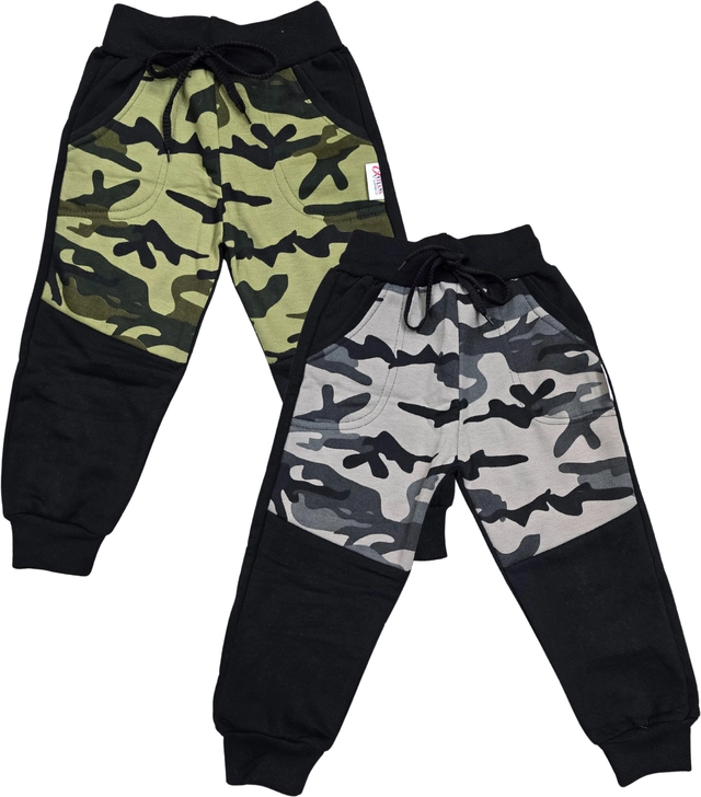 Woolen Printed Winter Trackpants for Boys (Green & Grey, 12-18 Months) (Pack of 2)