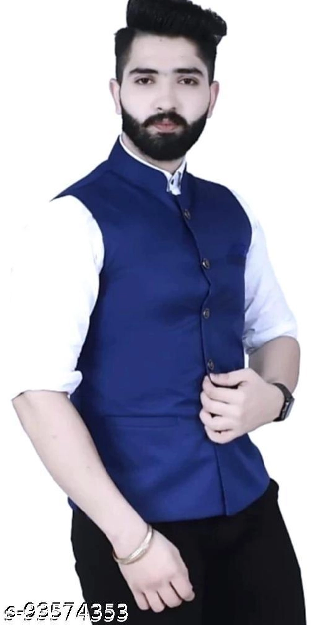 Cotton Slub Ethnic Jacket for Men (Royal Blue, M)