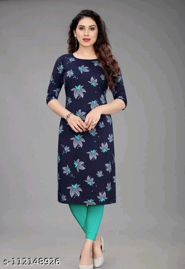 Crepe Printed Kurti for Women (Navy Blue, S)