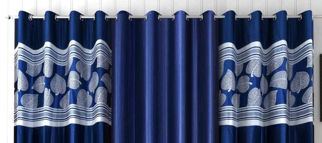 Polyester Curtains for Door (Navy Blue, 7 Feet) (Pack of 3)