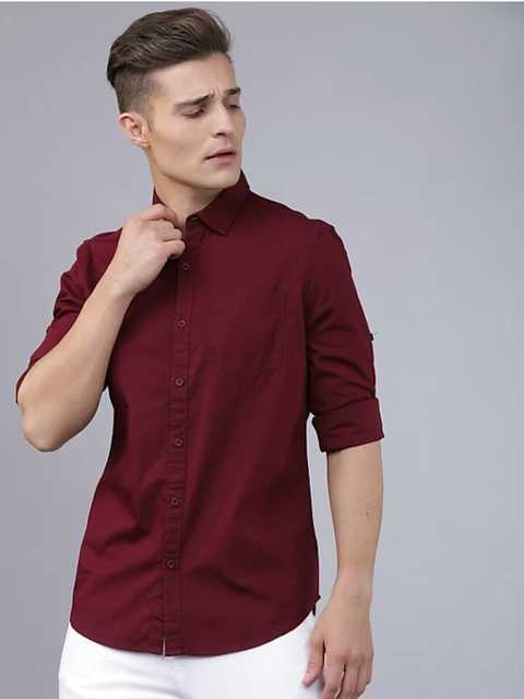 Casual Men's Solid Shirt (Maroon, M) (DC-20)