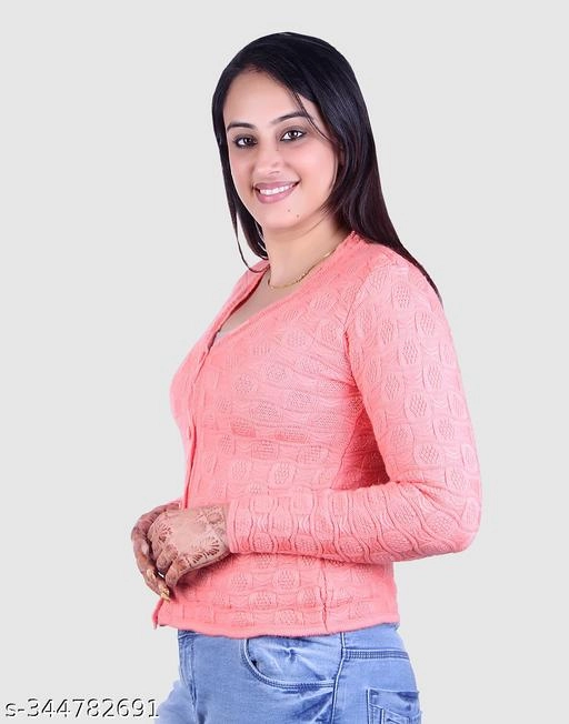 Acrylic Solid Sweater for Women (Peach, M)