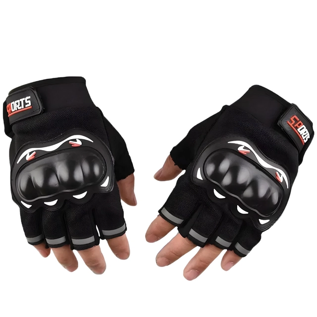 Polyester Half Finger Riding Gloves for Men (Black, Set of 1)