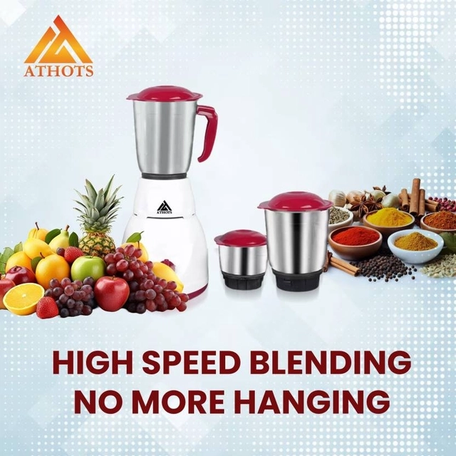 ATHOST Eco Mingle CNC Hybrid POWER FULL 555 Juicer Mixer Grinder (3 Jars, White, cheery)