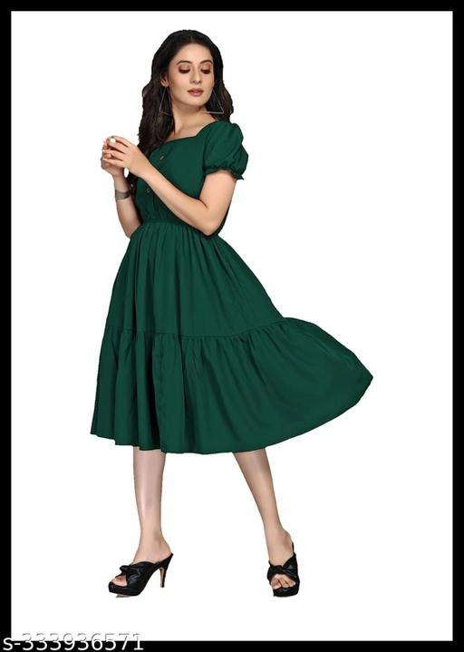 Crepe Solid Dress for Women (Green, S)