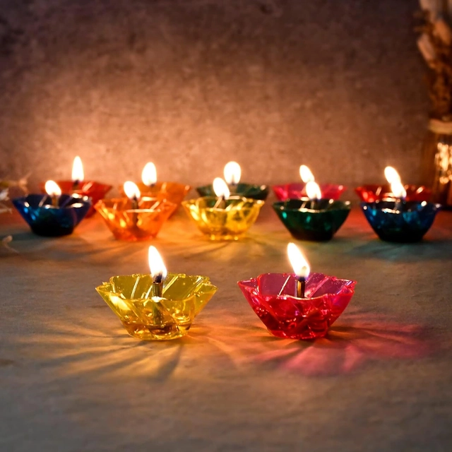 Plastic 3D Shadow Reflection Floating Diwali Diyas (Multicolor, Pack of 24)